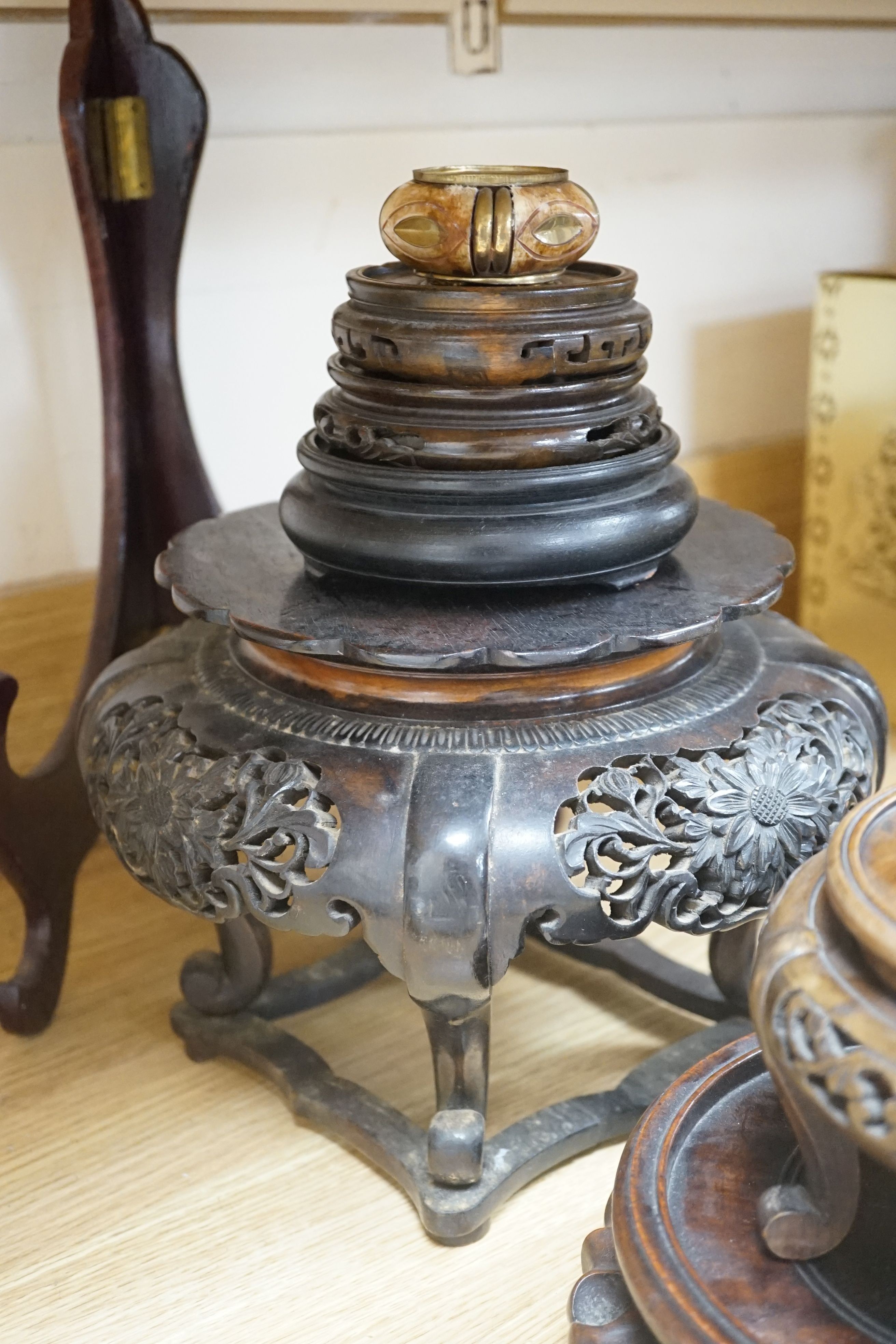 Assorted Chinese 19th century and later vase stands-tallest 19 cms high.